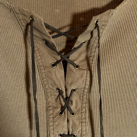 💙Lauren Ralph Lauren 2X 100% cotton brown long sleeve,lace up,suede-like ties - Picture 4 of 5